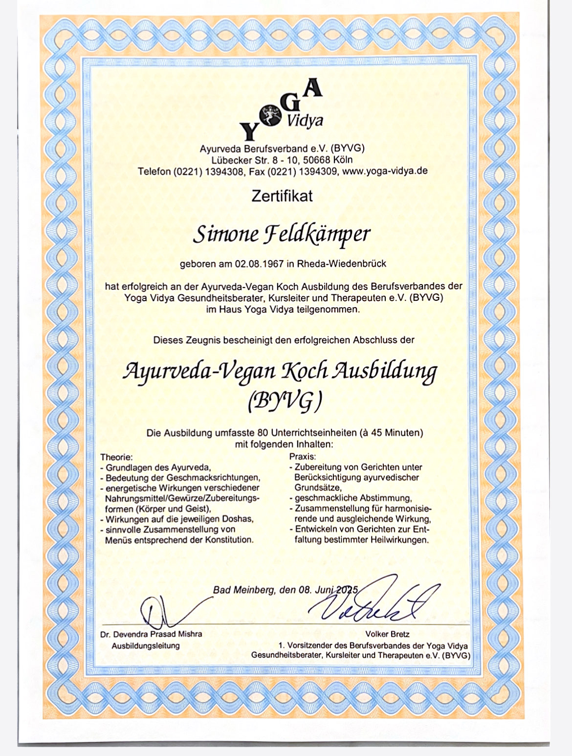 Zertifikat Ayurveda-Vegan Koch-Ausbildung